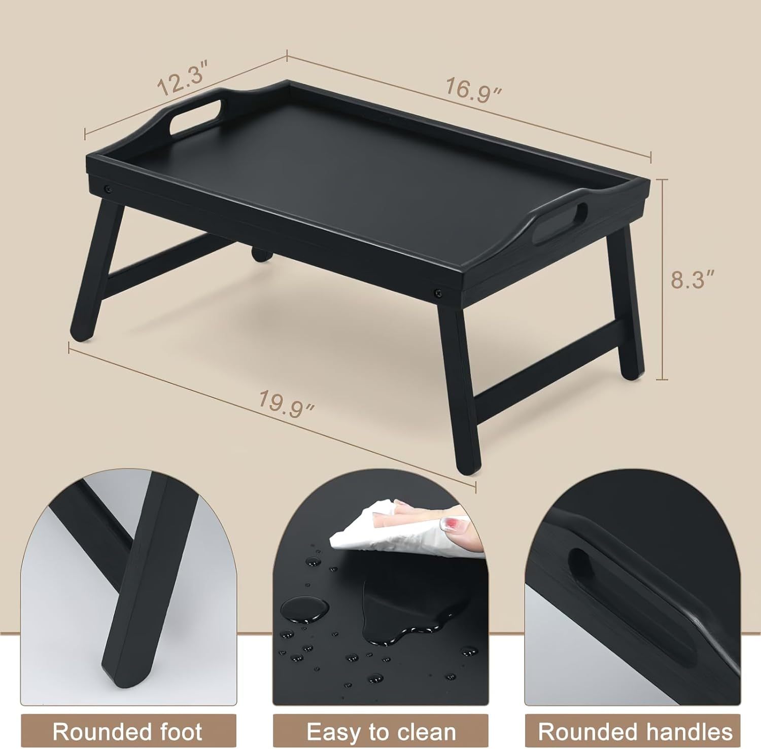 Bamboo Laptop Bed Table with Foldable Legs and Handles