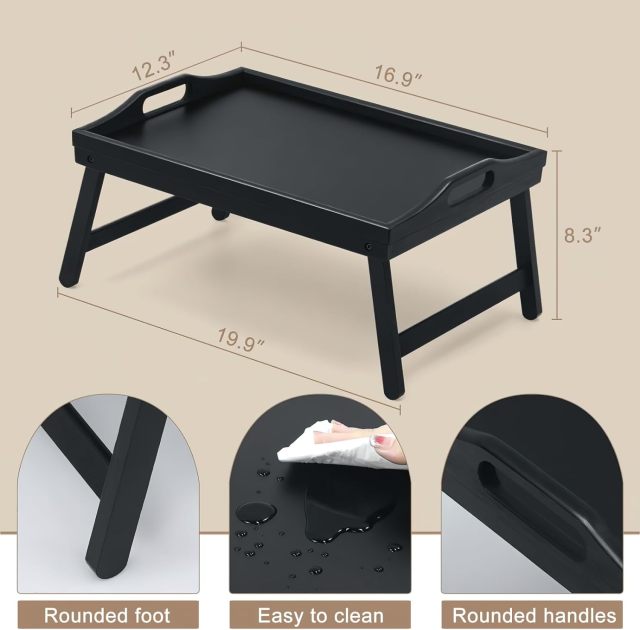 Bamboo Laptop Bed Table with Foldable Legs and Handles