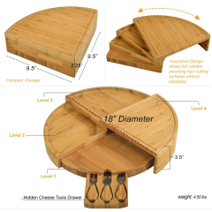 Folding 18 Inch Round Bamboo Rotating Charcuterie Board Set