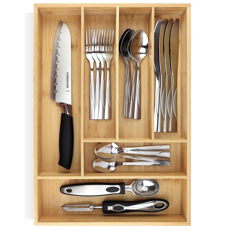 Bamboo Kitchen Drawer Organizer Utensil Organizer Silverware Holder Cutlery Organizer