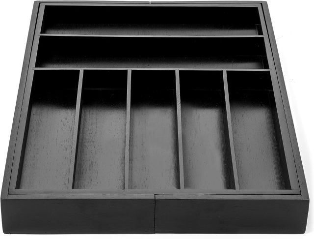 Black Bamboo Knife Drawer Organizer Expandable Cutlery Organizer in Drawer