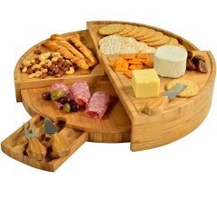 Folding 18 Inch Round Bamboo Rotating Charcuterie Board Set