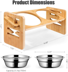 Bamboo Pet Feeder Elevated Dog Bowls Adjustable Raised Dog Bowl