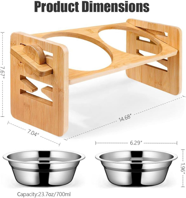 Bamboo Pet Feeder Elevated Dog Bowls Adjustable Raised Dog Bowl