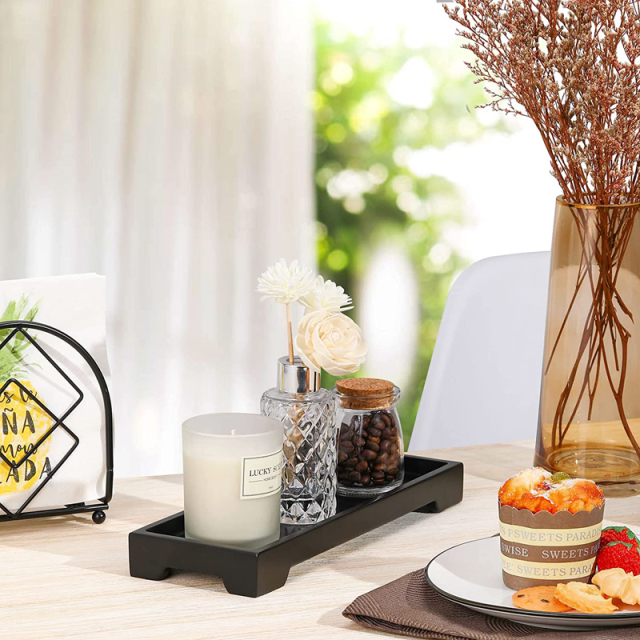 Black Bamboo Organizer Tray for Bathroom Counter