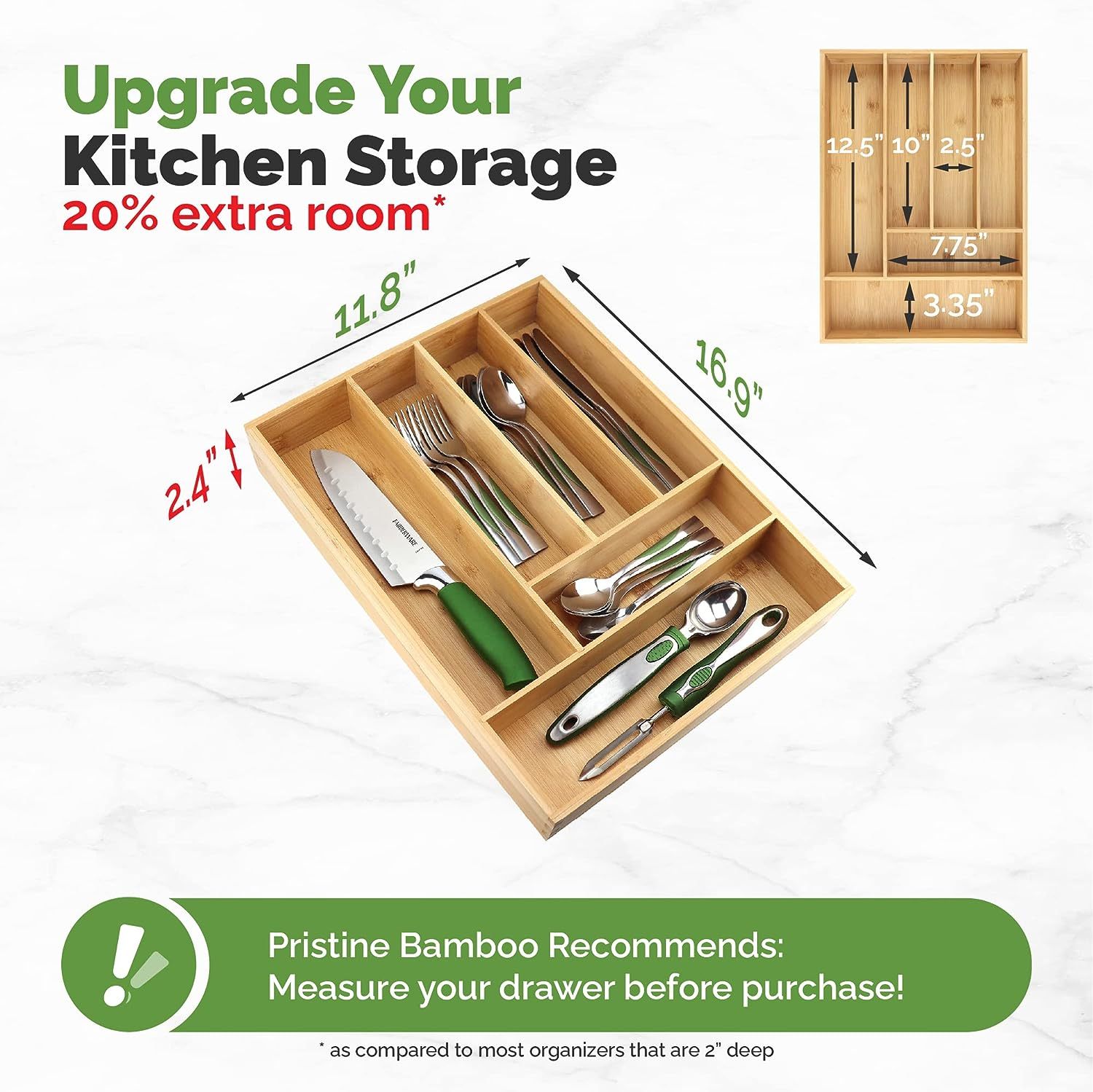 Bamboo Kitchen Drawer Organizer Utensil Organizer Silverware Holder Cutlery Organizer