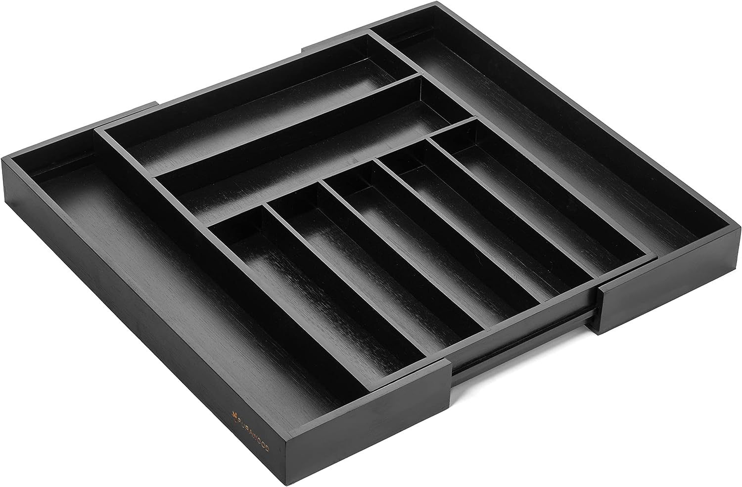 Black Bamboo Knife Drawer Organizer Expandable Cutlery Organizer in Drawer
