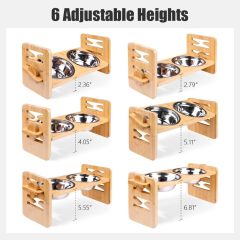 Bamboo Pet Feeder Elevated Dog Bowls Adjustable Raised Dog Bowl