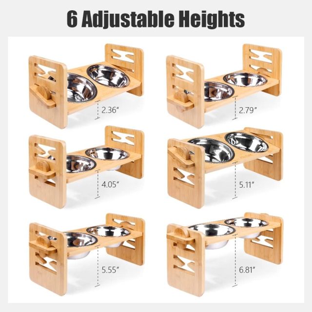 Bamboo Pet Feeder Elevated Dog Bowls Adjustable Raised Dog Bowl