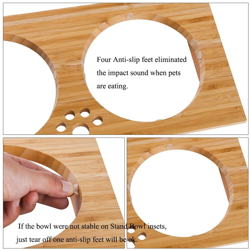 Bamboo Raised Pet Bowls with 2 Stainless Steel Bowls