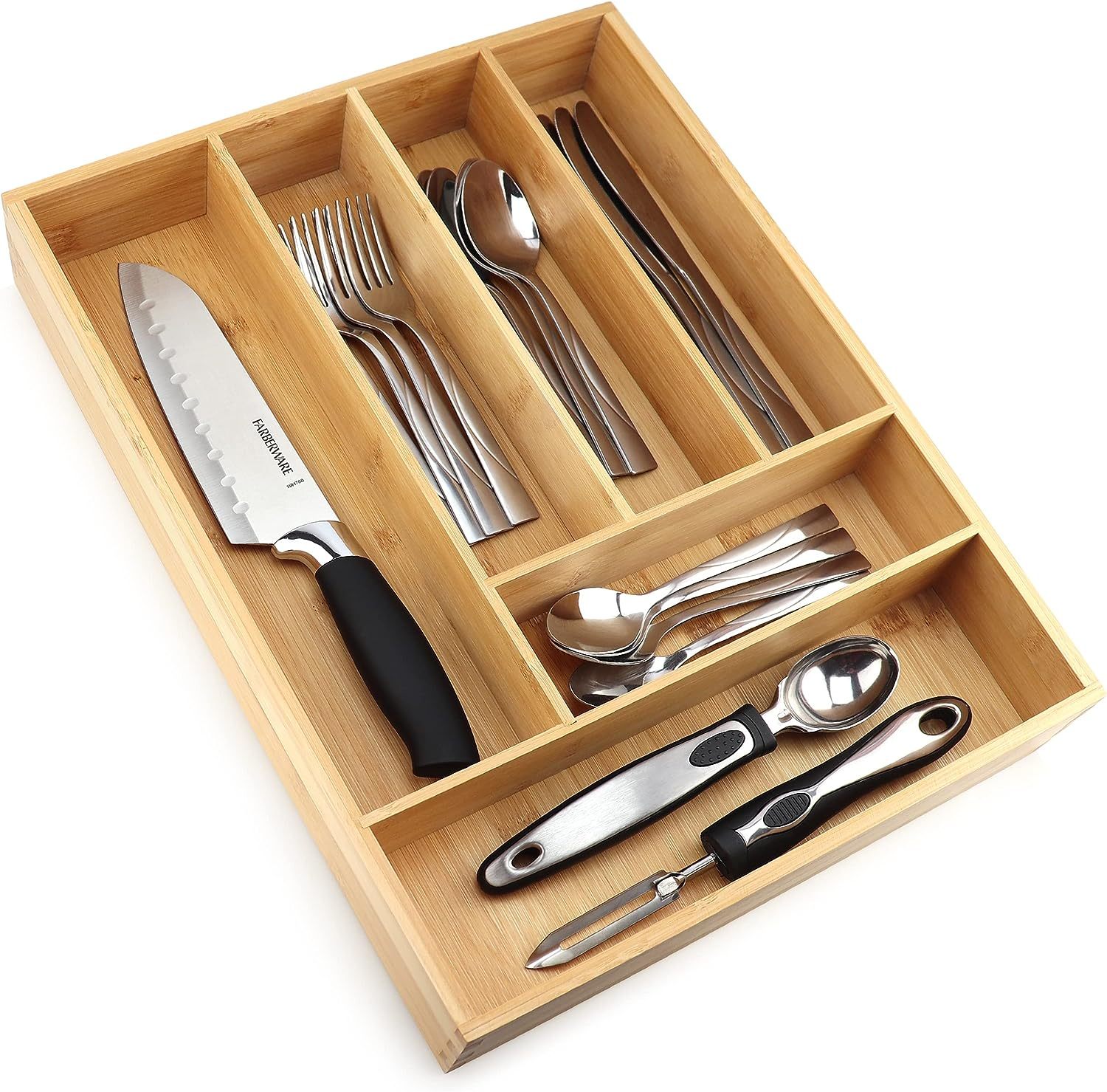 Bamboo Kitchen Drawer Organizer Utensil Organizer Silverware Holder Cutlery Organizer
