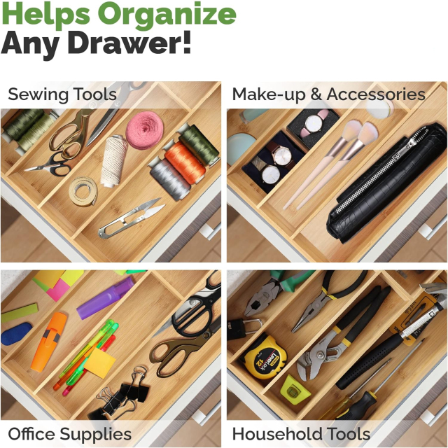 Bamboo Kitchen Drawer Organizer Utensil Organizer Silverware Holder Cutlery Organizer