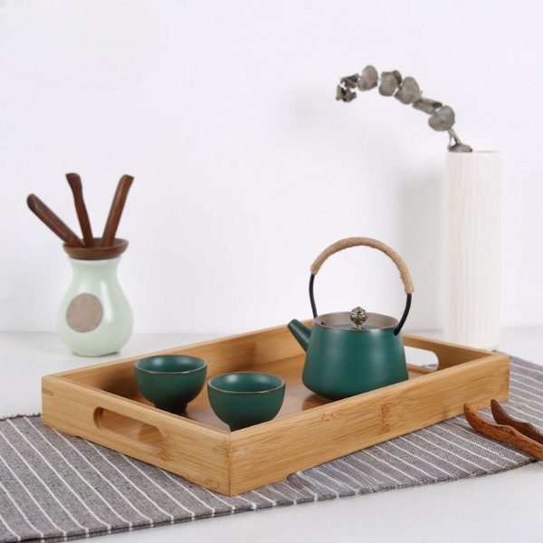 Bamboo Serving Tray Kitchen Food Tray with Handles Serving Platters Tray