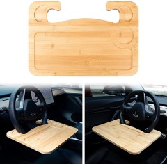 Bamboo Double-Sided Steering Wheel Tray with Storage Bag