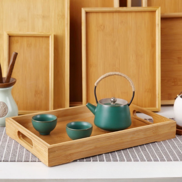Bamboo Serving Tray Kitchen Food Tray with Handles Serving Platters Tray