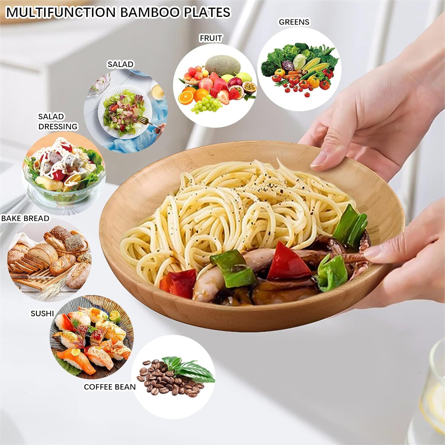Set of 3  Bamboo Plates 7.5Inch Round Bamboo Plates