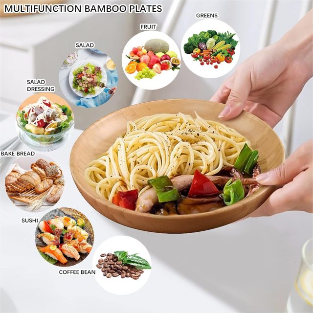 Set of 3  Bamboo Plates 7.5Inch Round Bamboo Plates