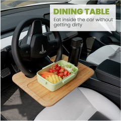 Bamboo Double-Sided Steering Wheel Tray with Storage Bag