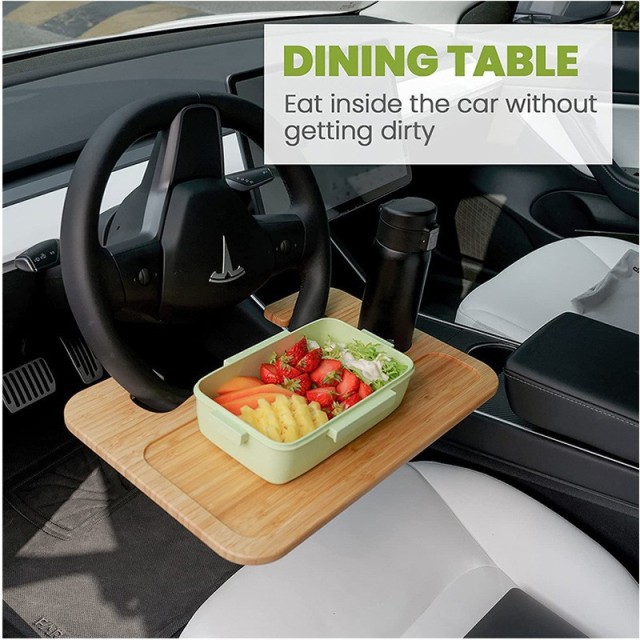 Bamboo Double-Sided Steering Wheel Tray with Storage Bag