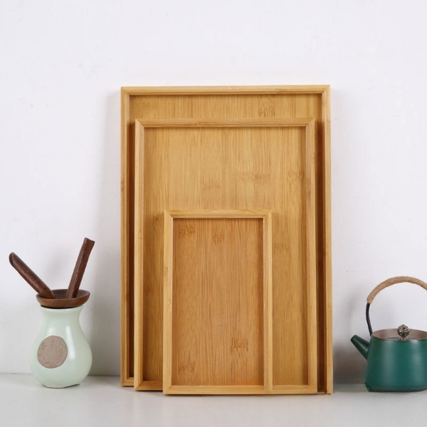 Bamboo Serving Tray Kitchen Food Tray with Handles Serving Platters Tray