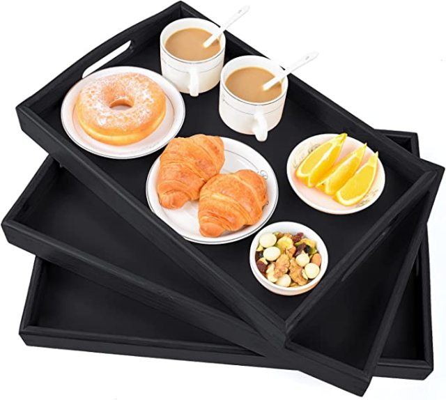 Bamboo 3 Pack Serving Tray Kitchen Food Tray with Handles Serving Platters Tray