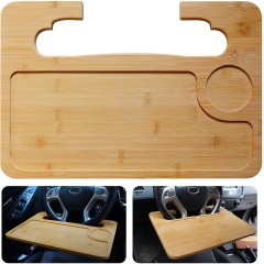 Bamboo Double-Sided Steering Wheel Tray with Storage Bag