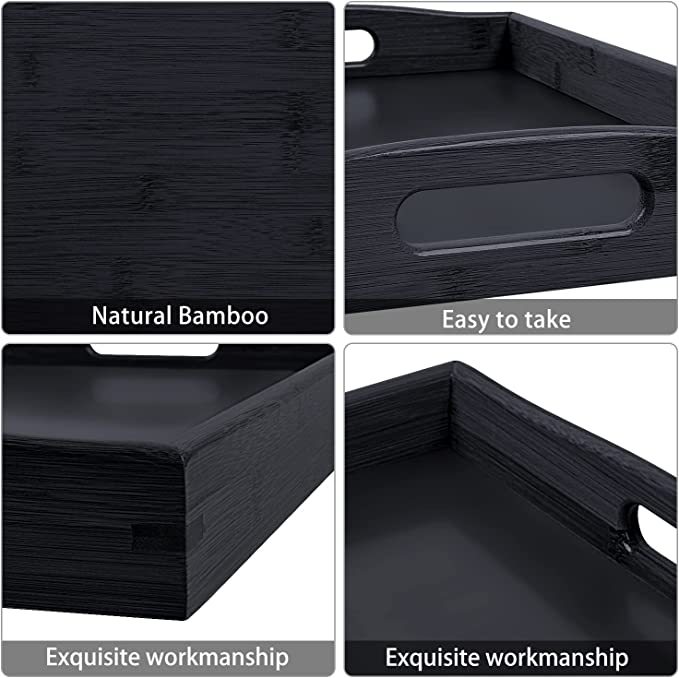 Bamboo 3 Pack Serving Tray Kitchen Food Tray with Handles Serving Platters Tray