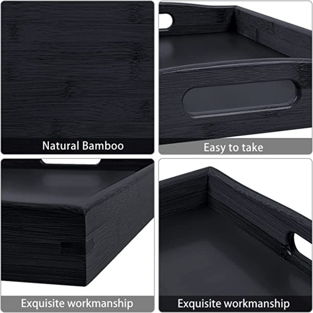Bamboo 3 Pack Serving Tray Kitchen Food Tray with Handles Serving Platters Tray