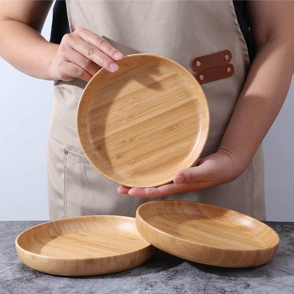Set of 3  Bamboo Plates 7.5Inch Round Bamboo Plates