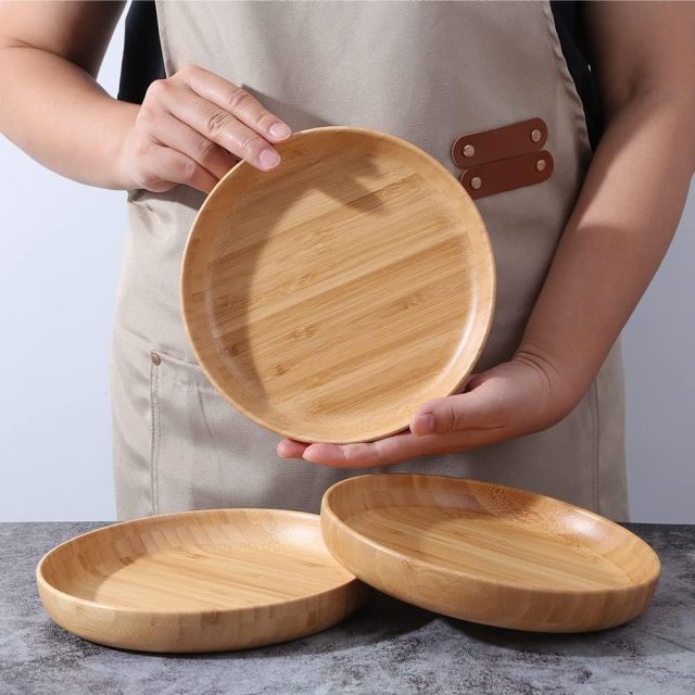 Set of 3  Bamboo Plates 7.5Inch Round Bamboo Plates