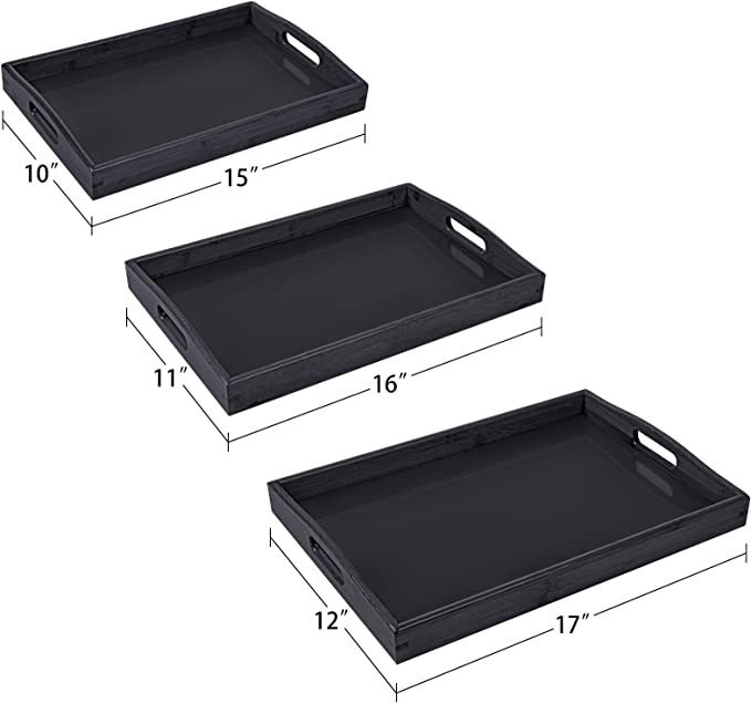 Bamboo 3 Pack Serving Tray Kitchen Food Tray with Handles Serving Platters Tray