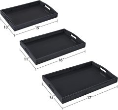 Bamboo 3 Pack Serving Tray Kitchen Food Tray with Handles Serving Platters Tray