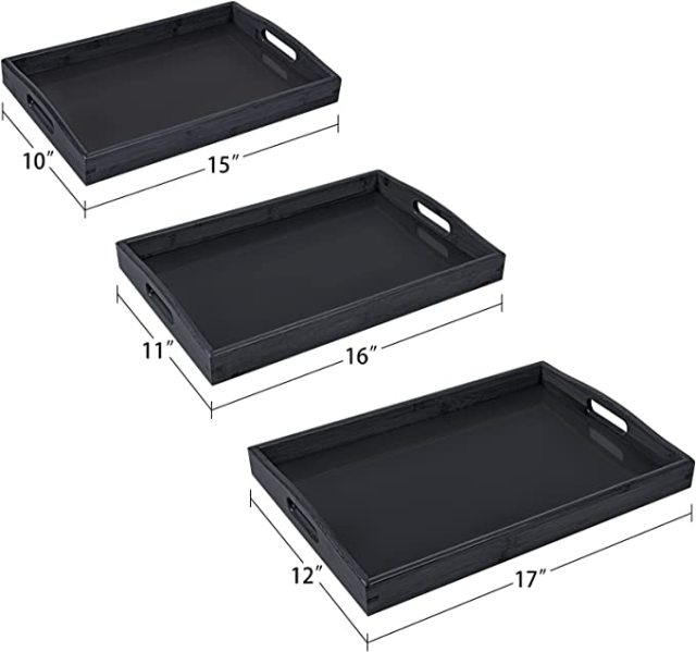 Bamboo 3 Pack Serving Tray Kitchen Food Tray with Handles Serving Platters Tray
