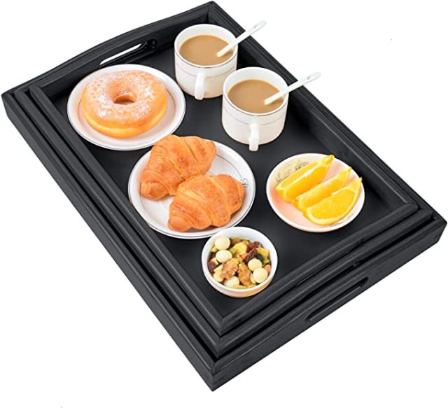 Bamboo 3 Pack Serving Tray Kitchen Food Tray with Handles Serving Platters Tray