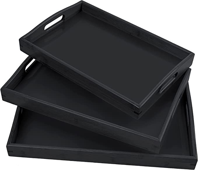 Bamboo 3 Pack Serving Tray Kitchen Food Tray with Handles Serving Platters Tray