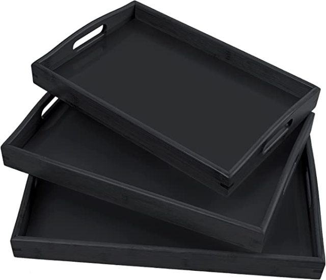 Bamboo 3 Pack Serving Tray Kitchen Food Tray with Handles Serving Platters Tray