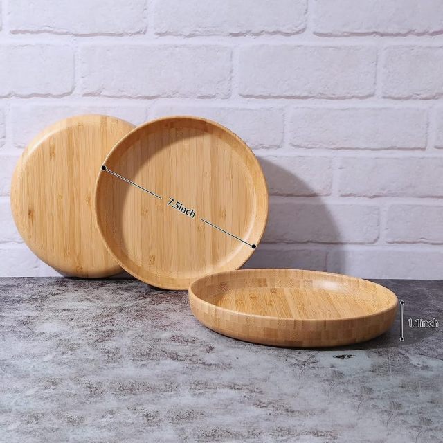 Set of 3  Bamboo Plates 7.5Inch Round Bamboo Plates