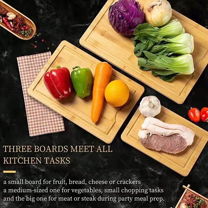 Bamboo Cutting Board - 3Pcs Wood Cutting Boards for Kitchen