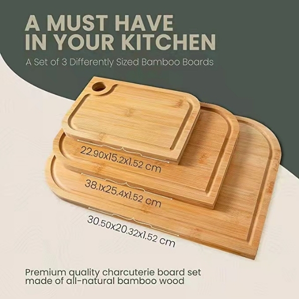 Bamboo Cutting Boards for Kitchen Set of 3