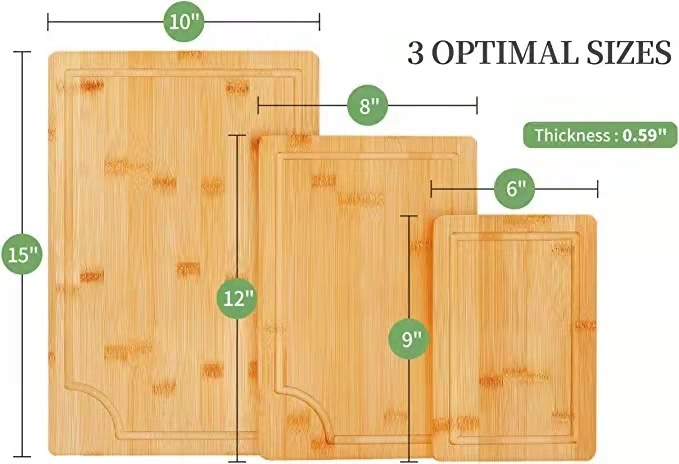 Bamboo cutting board set of 3 with spoons