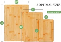 Bamboo cutting board set of 3 with spoons