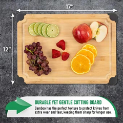 Extra Large Organic Bamboo Cutting Board with Non Slip Grip Corners