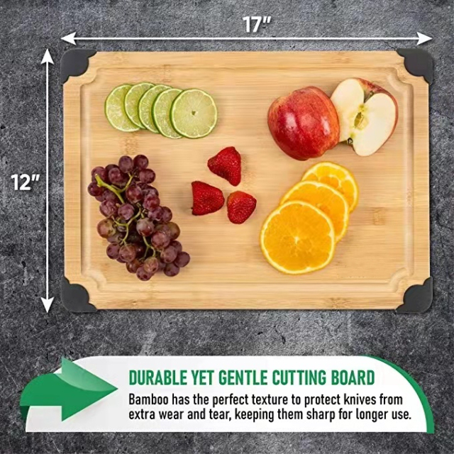 Extra Large Organic Bamboo Cutting Board with Non Slip Grip Corners