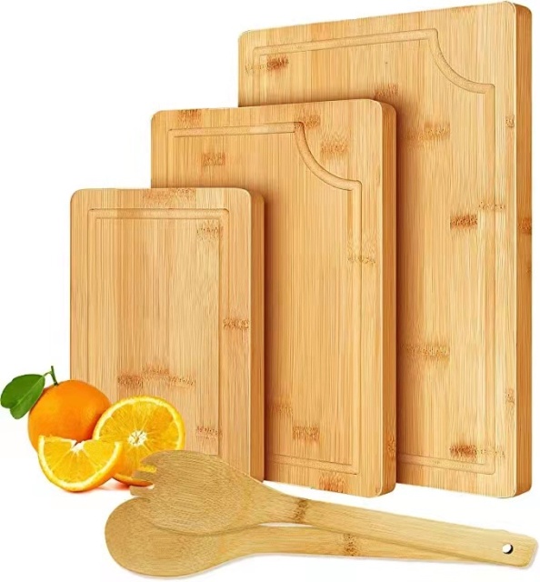Bamboo cutting board set of 3 with spoons