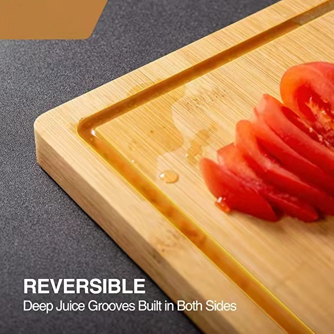 Large Bamboo Chopping Board Set of 3 Built-In 3 Compartments
