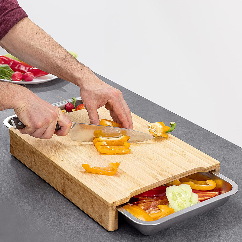 Bamboo Cutting Board with 2pcs Stainless Steel Containers