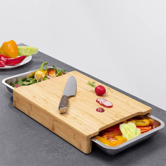 Bamboo Cutting Board with 2pcs Stainless Steel Containers