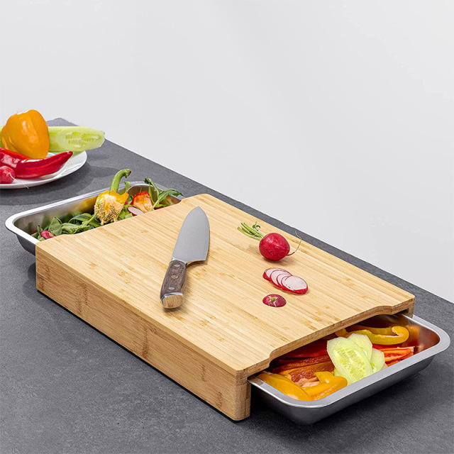 Bamboo Cutting Board with 2pcs Stainless Steel Containers
