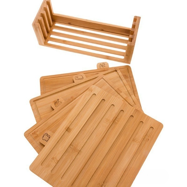 Bamboo Cutting Board Set of 4 Wooden Chopping Board Set With Holder