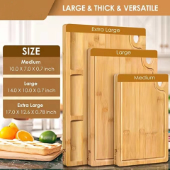 Large Bamboo Chopping Board Set of 3 Built-In 3 Compartments